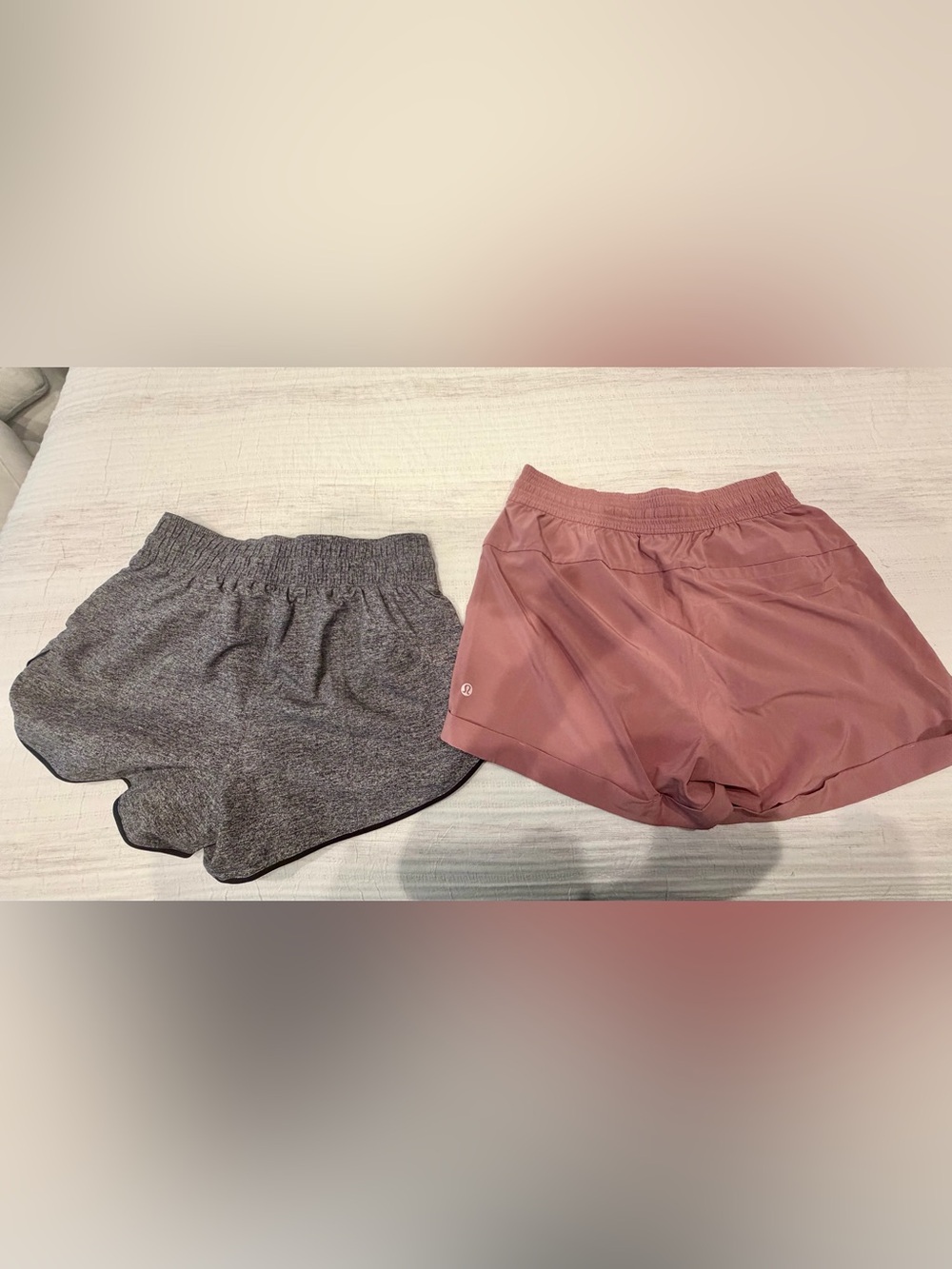 lululemon athletica Women’s Running Shorts — Dusty Rose & Heather Gray